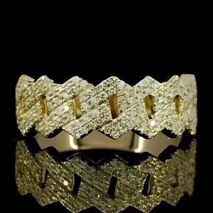Cuban link pinky-ring heren, ronde geslepen diamant van 3 kt, 14 kt geelgoud verguld, hiphop-diamantenring voor heren, cadeau voor hem
