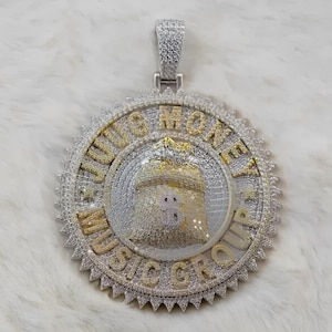 Men&#39;s Custom Initial Pendant, Hip Hop Pendant, Round Cut Diamond, 3D Custom Letter Pendant, 925 Sterling Silver, 14k Two Tone Gold Plated
