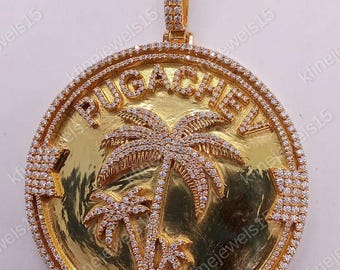 Custom Diamond Pendant, Rap Star Diamond Pendant, HipHop Jewelry, Iced Out Diamond Pendant, 14K Yellow Gold Finish, Bling Diamond Pendant