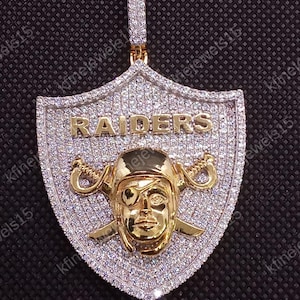 Raiders Custom Pendant Round Cut lab-created Diamond Solid 925 Sterling Silver 14k Yellow Gold Plated Men&#39;s&#39; Letter Pendant