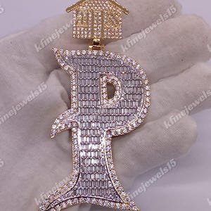 Colgante personalizado con letra P y diamante de talla redonda, colgante personalizado con cualquier nombre para hombre en plata de ley 925, colgante para hombre, regalo para él o para ella