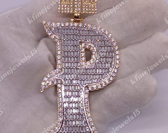 P Letter Custom Pendant Round Cut Diamond, Men&#39;s Customize Any Name Pendant 925 Sterling Silver, Men&#39;s Pendant Gift For Him, Her