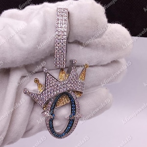 Customized Name pendant, Gemstone diamond Pendant, 925 Sterling Silver, 3&quot; Pendant For Men&#39;s, 14k White Gold Plated