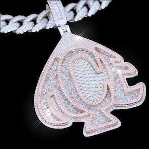 Diamante redondo baguete de 4 quilates, pingente inicial de designer Ace of Spade masculino, pingente personalizado masculino, prata esterlina 925, pingente masculino de hip hop