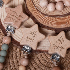 Clip para chupete de bebé con constelación personalizada, clip para chupete de estrella con nombre, chupete de estrella, regalo de baby shower, soporte para chupete, regalo para bebé, clip para chupete