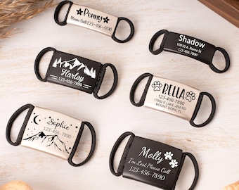Silent Slide-On Pet ID Tag,Cute Personalized Dog Cat Tag,No Noise Custom Engraved Tag,Slide On Collar Name Tag,Silent Pet Tag,Pet Gift