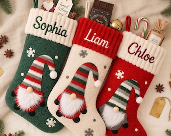 Personalized Family Christmas Stocking,Custom Name Gnome Stocking,Christmas Family Gifts,Holiday Decor, Mantel Decoration,Xmas Gift for Kids