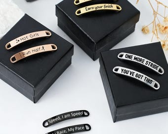 Personalized Marathon Running Shoe Tags, Custom Metal Shoelace ID Charms, Stainless Steel Lace Charm, Race Gift, Runner Group Gift