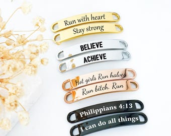 Aangepaste hardloopschoenlabels, schoenlabel-ID voor lopers en fietsers, metalen schoenveters, hardloopcadeau, marathoncadeau, schoenaccessoires, schoenstang