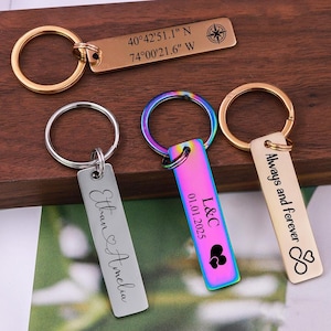 Personalized Metal Keychain,Custom Stainless Steel Key Ring,Personalized Keychain for Anniversary Present,Unique Gift for Her or Him