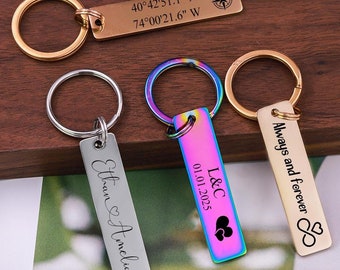 Personalized Metal Keychain,Custom Stainless Steel Key Ring,Personalized Keychain for Anniversary Present,Unique Gift for Her or Him