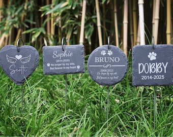 Engraved Pet Memorial Garden Stone with Stake, Personalized Dog & Cat Grave Marker