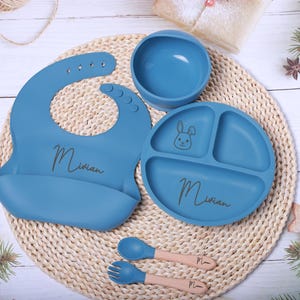 赤ちゃん用カスタムシリコン離乳食セット 刻印入りよだれかけ＆幼児用セパレータートレイ パーソナライズされた授乳ギフト ベビーシャワープレゼント クリスマスギフト