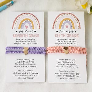 Back to school heart bracelet,First Day of Kindergarten Bracelet Set,Mommy and Me Heart Braided Matching Bracelets,Family Bracelet