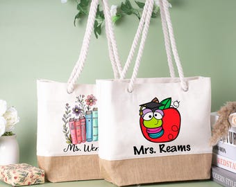 Personalised Teacher Tote Bag with Custom Name, Nursery Staff End of Term Gift,Appreciation Gift for Teacher,Teacher Thank You Gift