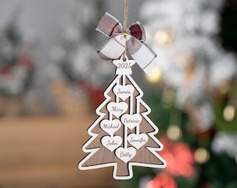 Adorno navideño familiar personalizado con nombres grabados, adorno para árbol de Navidad, adorno personalizado para mascota familiar para regalos de Navidad.