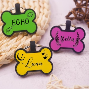Personalized  Pet Tag,Custom Dog Tags,Id Tags for dogs ,Soundless Bone Shaped Tags,Waterproof Dog,Soft Pet Tag , Silent Dog Tag,Double Sided