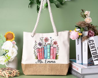 Custom Teacher Tote Bag Canvas and Burlap Personalized for Teachers Back to School Gift Thank You Teacher Tote Cute Educator Bag, TA gift