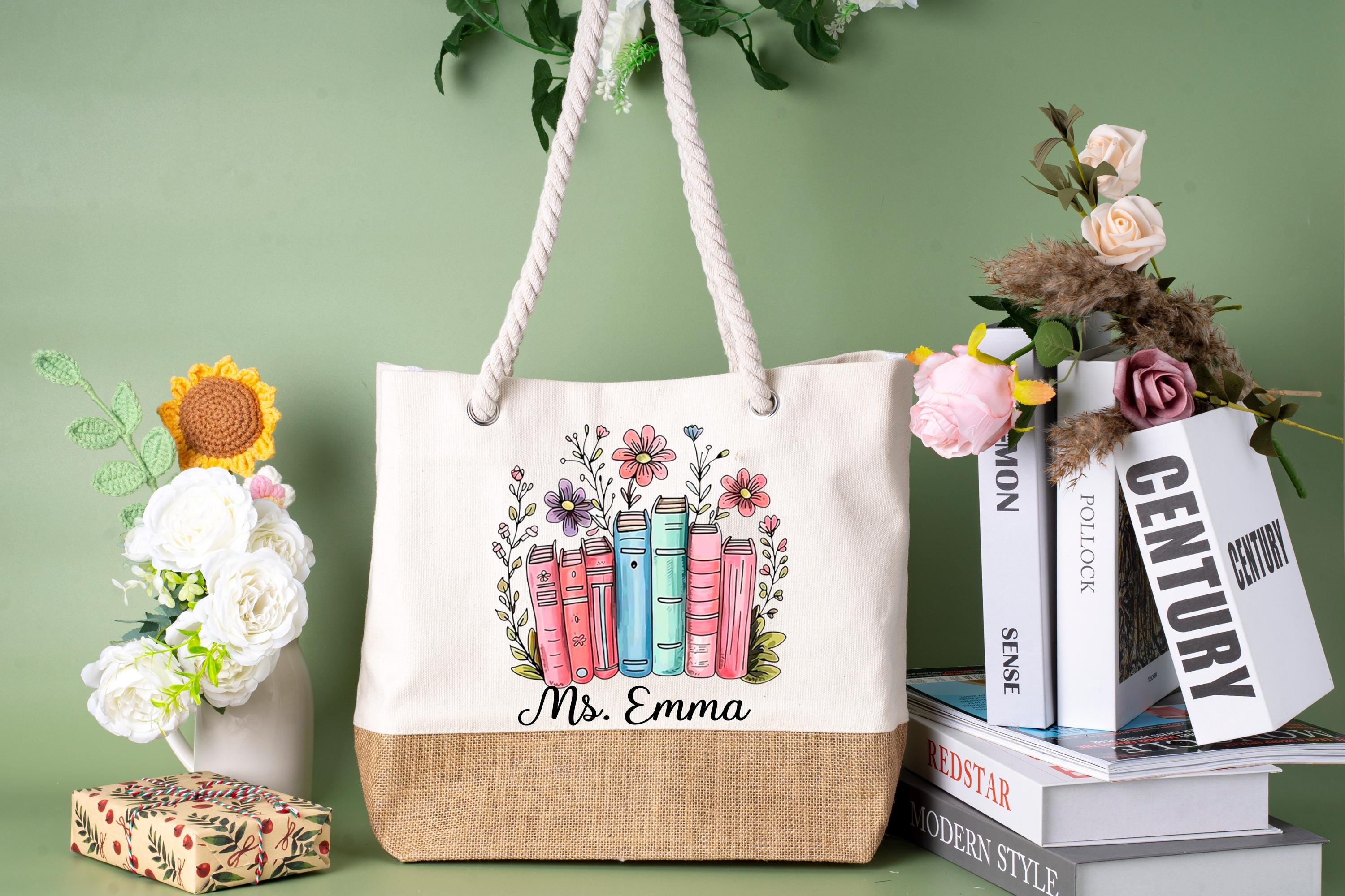 Custom Teacher Tote Bag Canvas and Burlap Personalized for Teachers ...