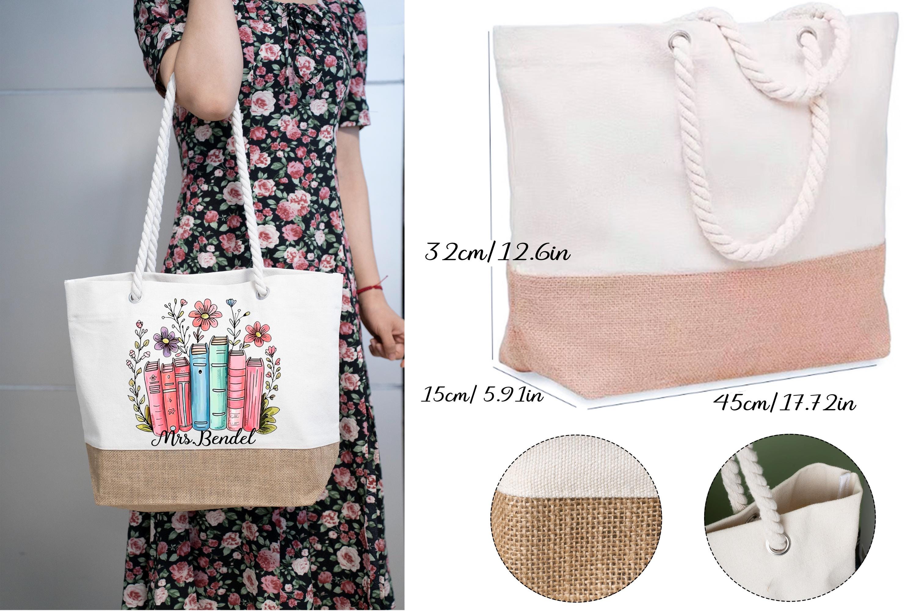 Custom Teacher Tote Bag Canvas and Burlap Personalized for Teachers ...