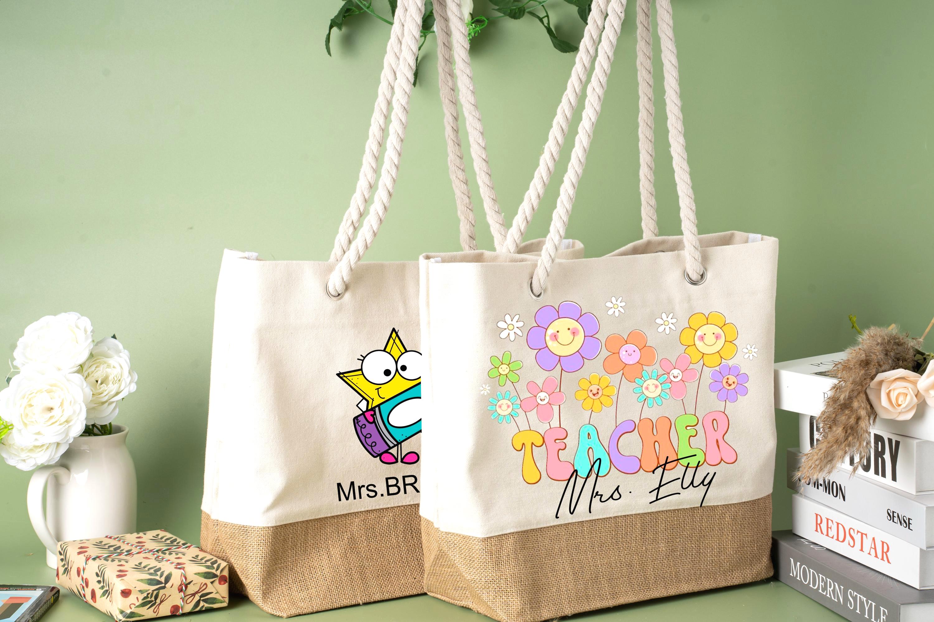 Custom Teacher Tote Bag Canvas and Burlap Personalized for Teachers ...