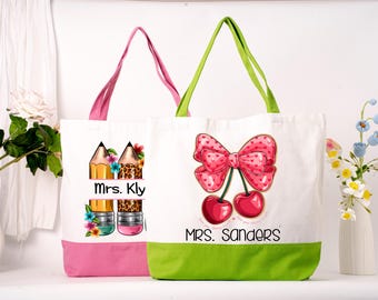 Personalized Teacher Tote Bag with Custom Name,Nursery Staff End of Term Gift,Teacher Appreciation Gift,Canvas Custom Teacher Gift,Tote Bag