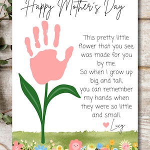 Mothers Day Handprint Printable | Moms Day Flower Craft | Instant Download | Handprint Art | Printable Keepsake | DIY Mother's Day Craft