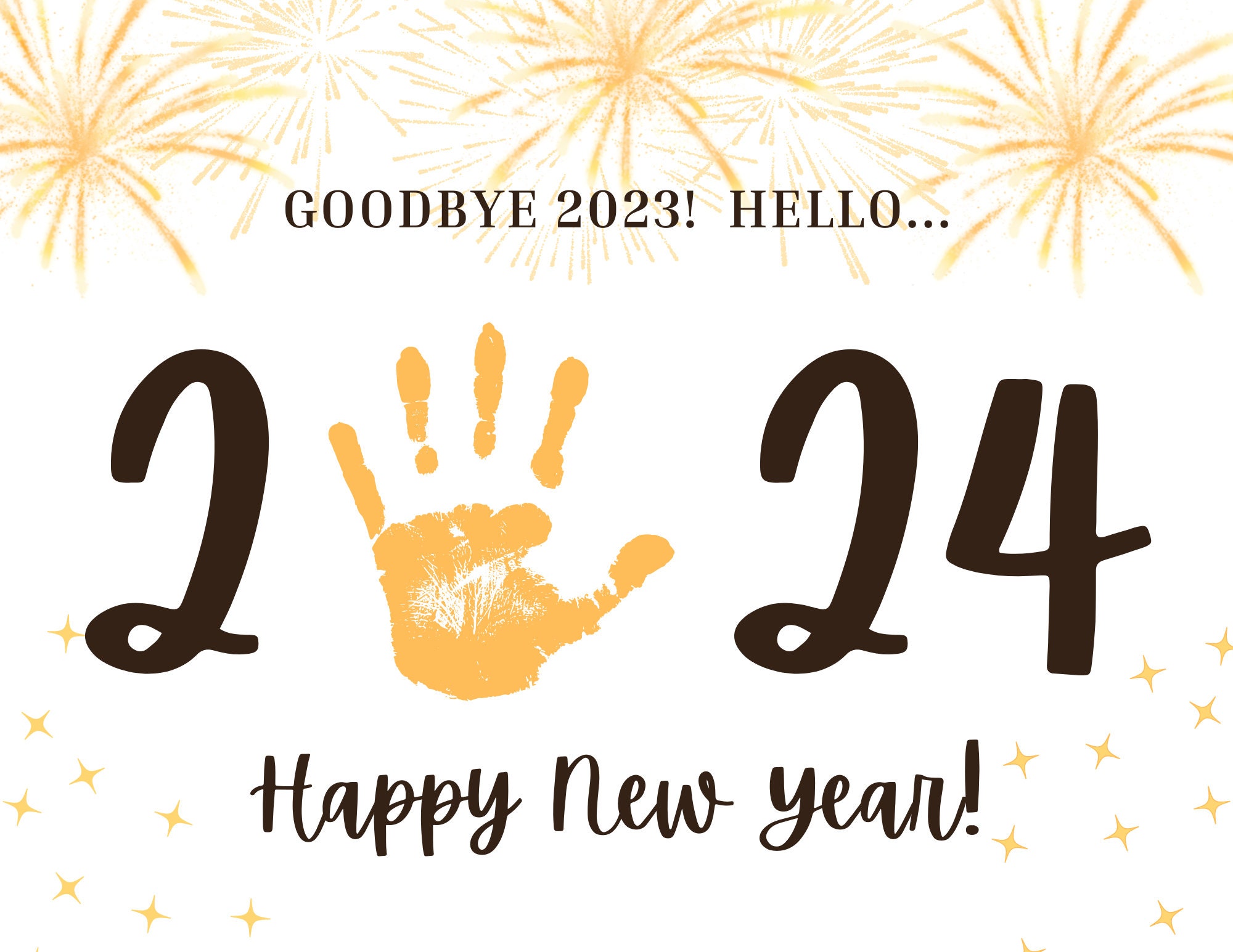 New Year 2024 Handprint Printable Handprint Template Happy New Year