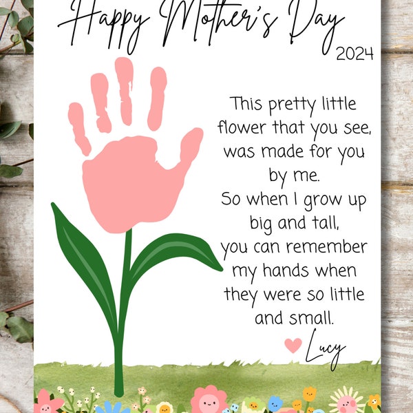Mothers Day Handprint Printable | Moms Day Flower Craft | Instant Download | Handprint Art | Printable Keepsake | DIY Mother's Day Craft