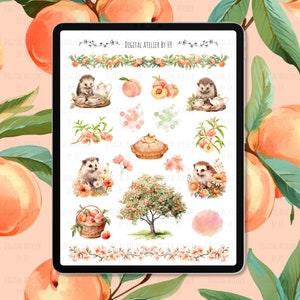 Digital Stickers for Goodnotes, Hedgehog, Peach and Strawberry, Digital Planner, iPad, iPad Planners