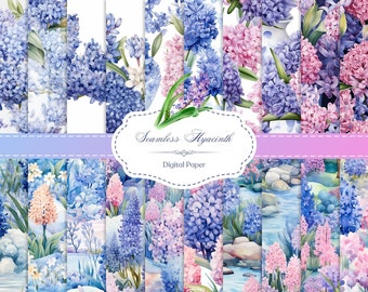 Seamless Hyacinth Digital Paper Pack. Digital Download.