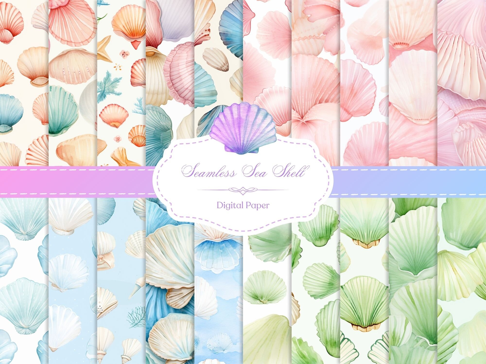 Shell Digital Paper Seamless Sea Shell Digital Paper Pack. Digital Download. - Etsy
