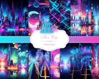 Neon City Digital Paper Pack. Digital Download.
