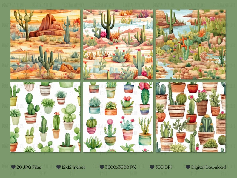Seamless Cactus Digital Paper Pack. Digital Download. - Etsy