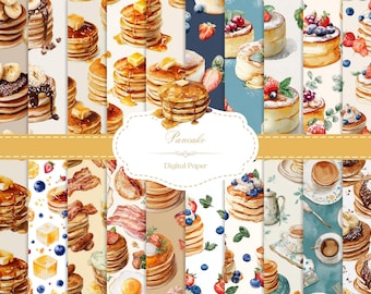 Seamless Pancake Digital Papers | Watercolor Breakfast Patterns