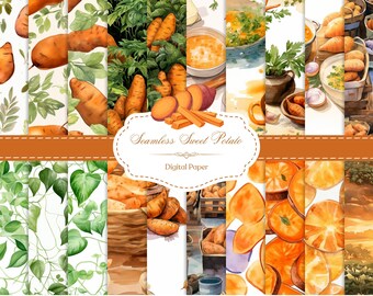 Seamless Sweet Potato Digital Paper Pack. Digital Download.