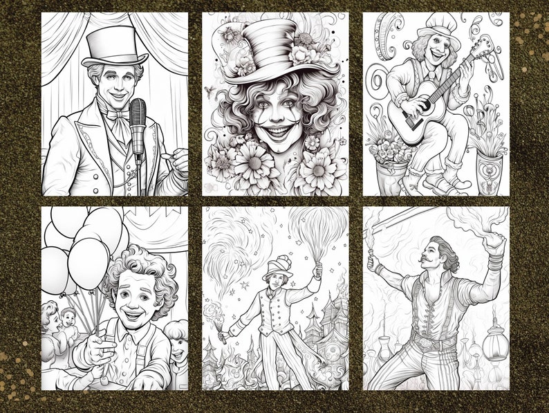 26 Circus Coloring Book Adults Kids Coloring Pages, Instant Download, Grayscale Coloring Book ...