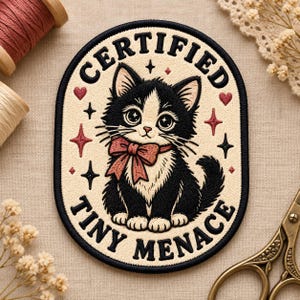 Funny Cat Embroidered Patch, Cute Tuxedo Kitty Iron On Patch, Cat Lover Gift, Backpack Jacket Patch, Kawaii Animal Patch