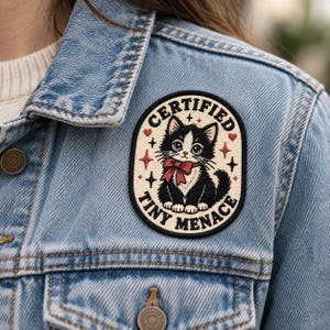 Funny Cat Embroidered Patch, Cute Tuxedo Kitty Iron On Patch, Cat Lover Gift, Backpack Jacket Patch, Kawaii Animal Patch