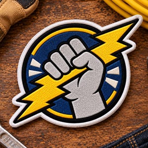 Electrician Patch, Lineman Patch, Lightning Bolt Embroidered Patch, Iron On Workwear Badge for Jacket Backpack, Utility Worker Gift