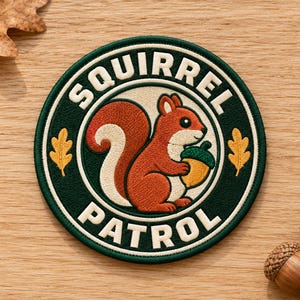 Squirrel Patrol Patch, Embroidered Squirrel Patch, Iron On Woodland Animal Badge, Nature Hiking Camping Patch for Backpack Jacket