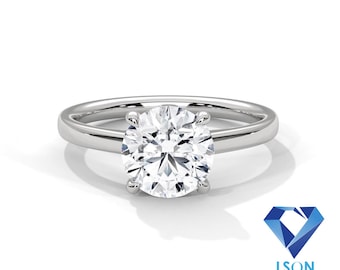 Natural Diamond Solitaire Ring : Round E-VVS1, 2ct, 10K/14K/18K, GIA Certified