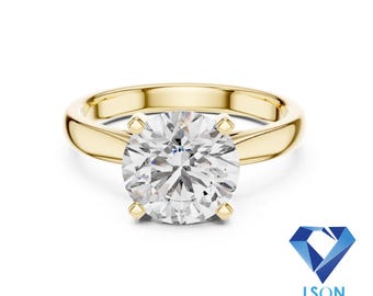 Natural Diamond Solitaire Ring : Round E-VVS1, 2ct, 10K/14K/18K, GIA Certified