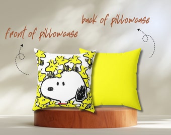 Snoopy Kissen | Quadratisches Kissen aus gesponnenem Polyester | Snoopy Kissenbezug | Snoopy Kissen | Snoopy Kissen