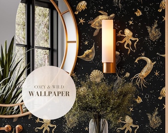 Black and Gold Ocean Peel and Stick Wallpaper: Removable Home Decor