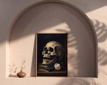 Floral Skull Vintage Art Print: Dark Academia Decor (Digital Download)