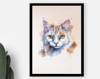 Printable wall art cat, animal poster art digital prints, cat painting print digital download, cat lover gift mainecoon, printable wall art