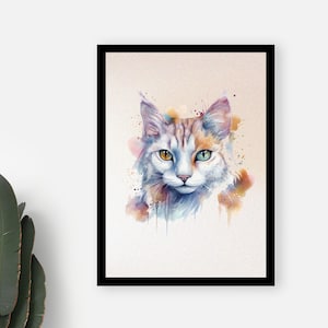 Printable wall art cat, animal poster art digital prints, cat painting print digital download, cat lover gift mainecoon, printable wall art