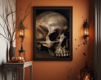 Lámina de calavera vintage: Decoración de Halloween de Dark Academia (Descarga digital)