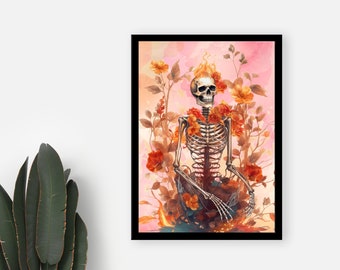 Floral Skull Art Print: Boho Skeleton Decor (Digital Download)